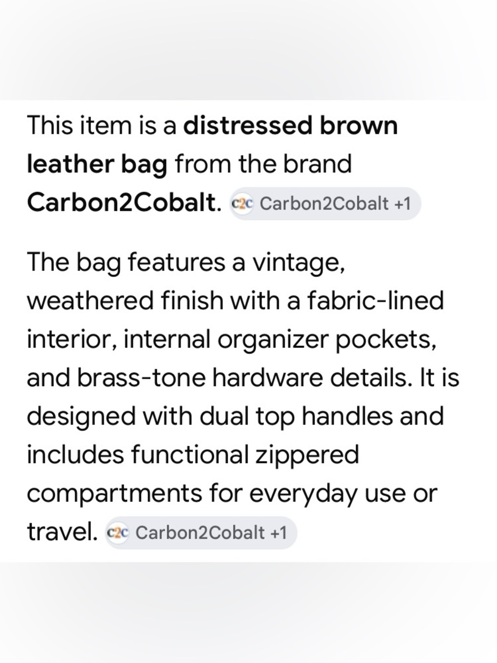 CARBON 2 COBALT distressed leather tote-bag Classic Brown Leather Satchel Bag - Picture 12 of 16